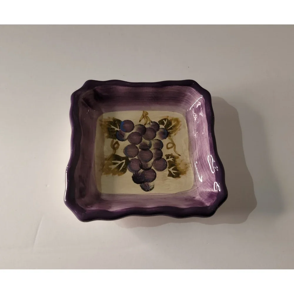 Vintage Ceramic Trinket Dish Set: Hand Painted‎ Merlot Grapes